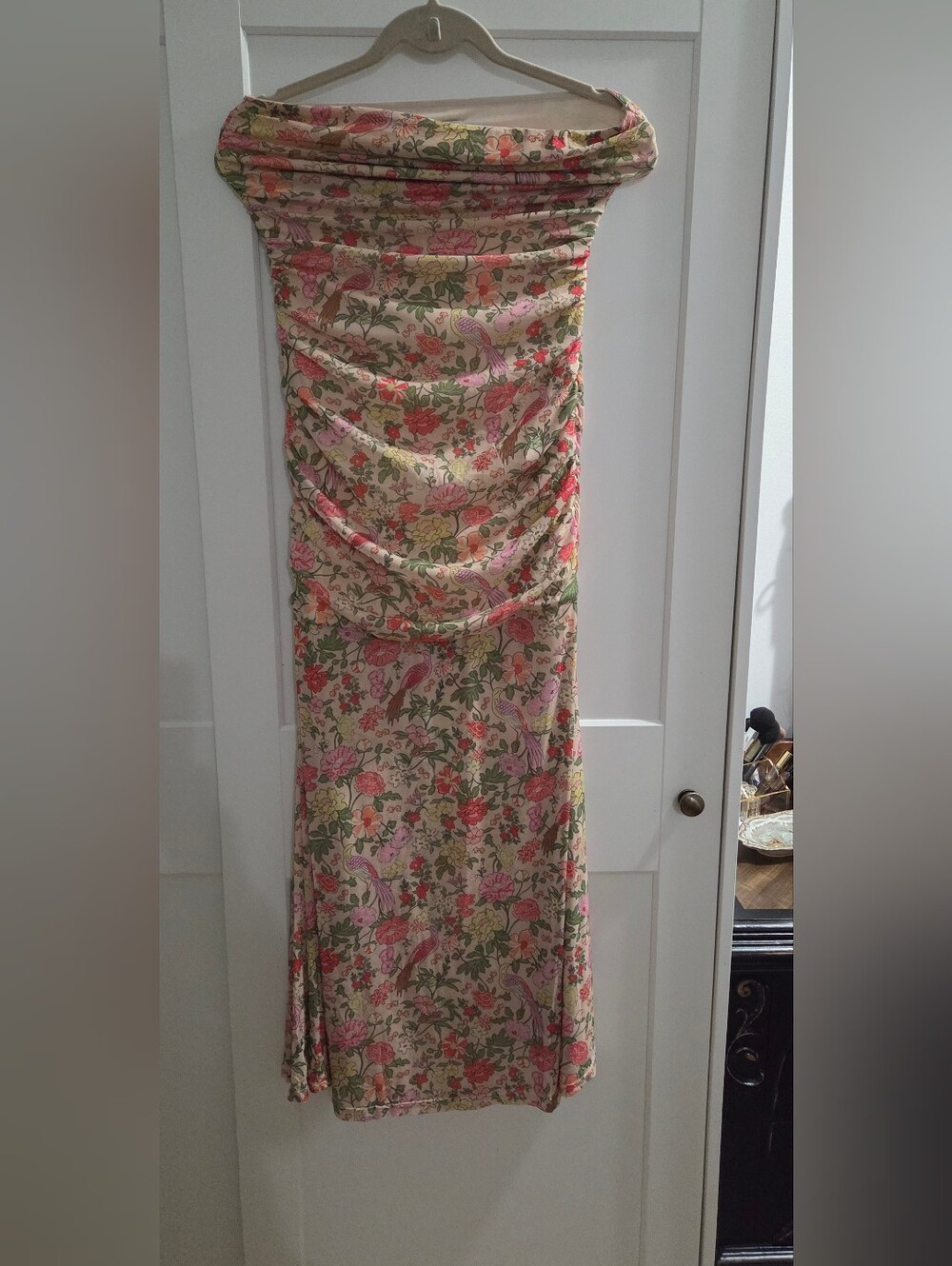 Cupshe Beige Floral Midi Dress with Pink & Green Print